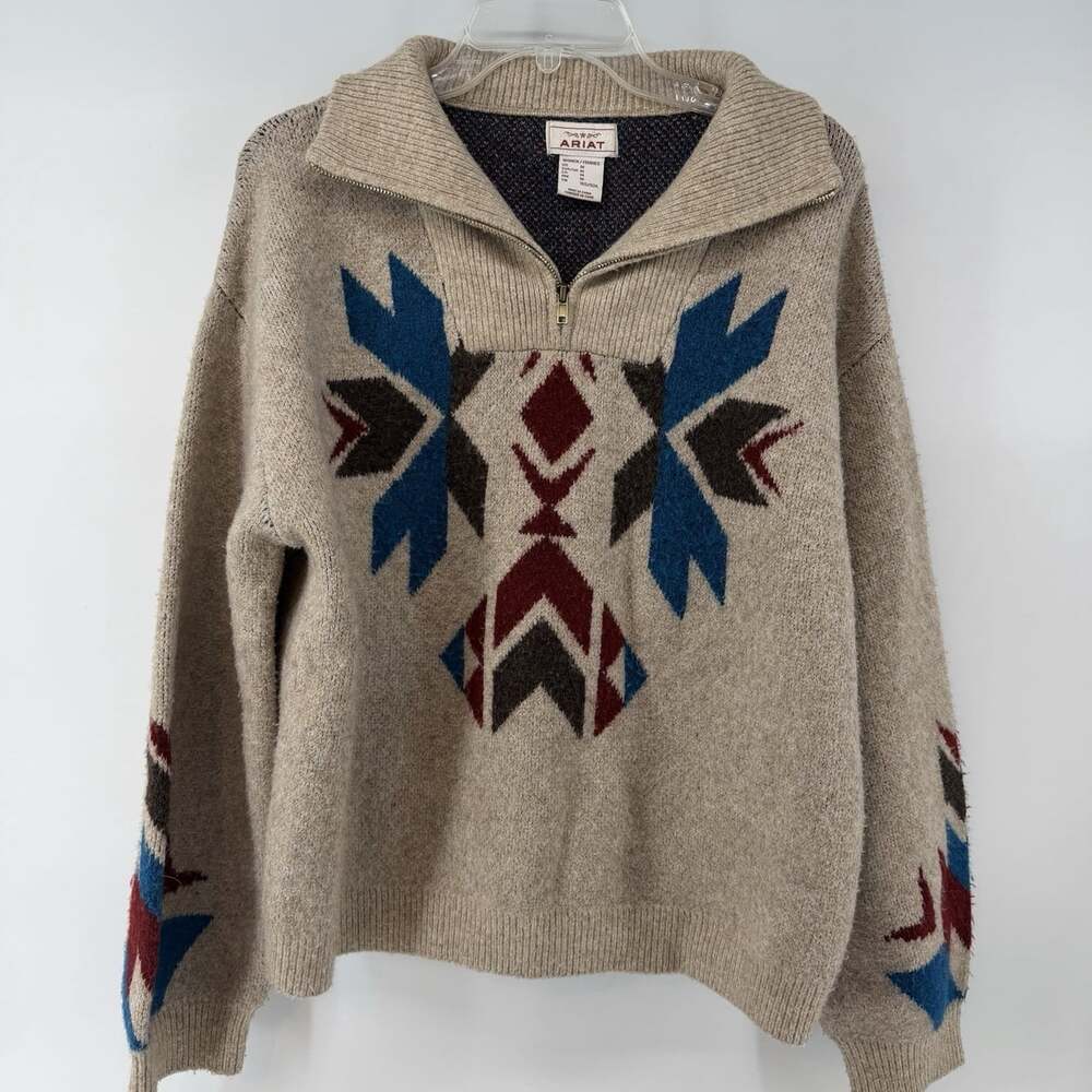 Ariat Sweater Womens Medium Beige Aztec Fire Canyon Knit Tribal Outdoor Pullover